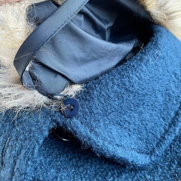 🔥NWT Laundry By Shelli Segal Wool Blend Double Breasted Faux Fur Collar Teal - Picture 6 of 13